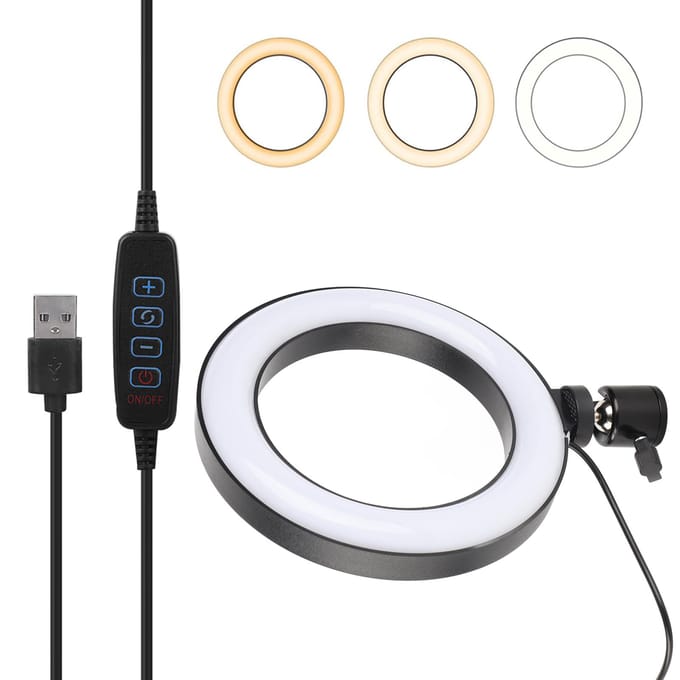 Anneau lumineux LED 6 pouces à intensité variable, éclairage de remplissage réglable avec rotule pour studio vidéo Vlog Live black
