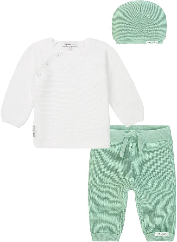 Noppies - kledingset - 3delig - Broek Grover mint - trui pino wit - muts mint - Maat 44