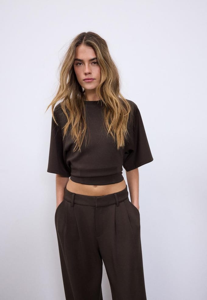 Stradivarius Zacht T-shirt met korte mouw  Bruin M