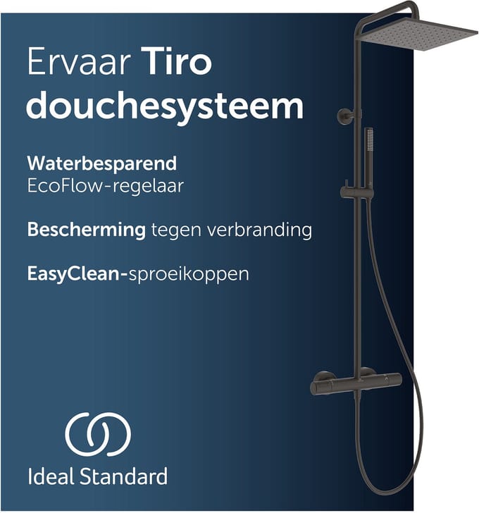 Ideal Standard Tiro douchesysteem, regendouche en staafhanddouche – Matzwart