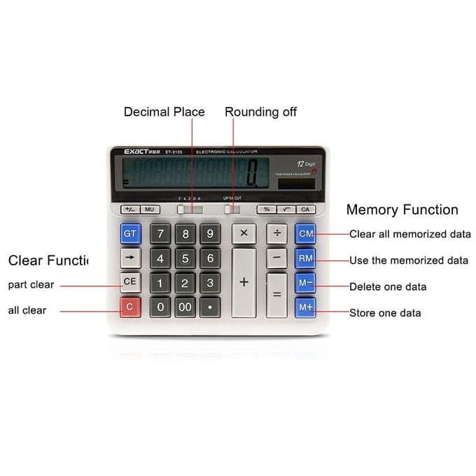 Grote computer elektronische rekenmachine teller zonne-energie en batterijvoeding 12-cijferig display