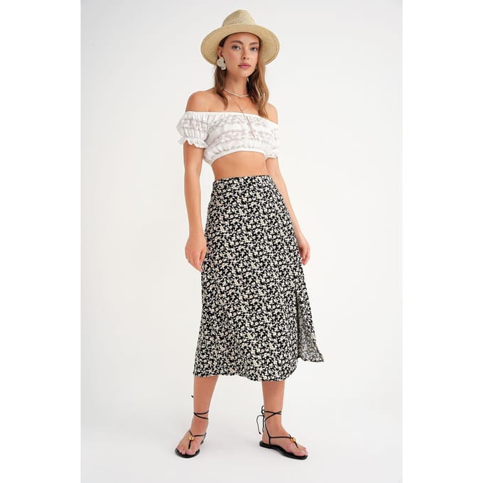 High-Waisted Bloemen Midi Rok