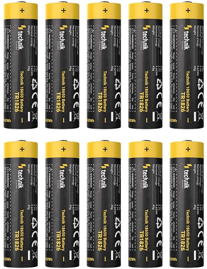Technik oplaadbare Lithium Batterij - Li-ion - 18650 / TR1826 - 2600mAh - 3.7V - 10 stuks