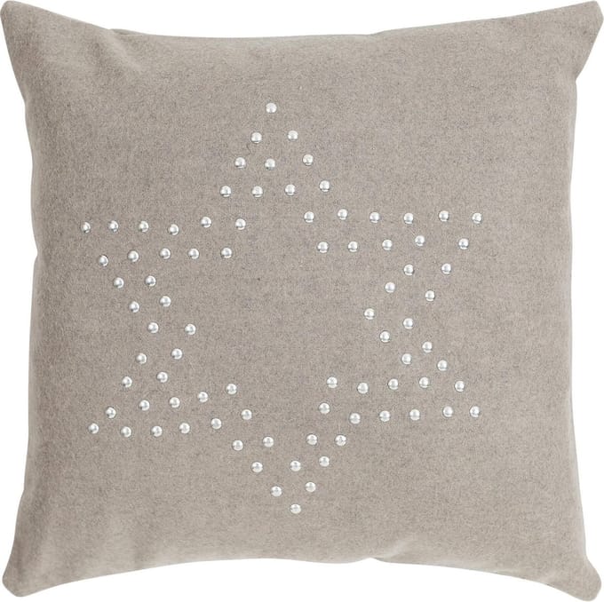 Linen & More Stud Star on Felt sierkussen - licht-taupe - 43 x 43 cm