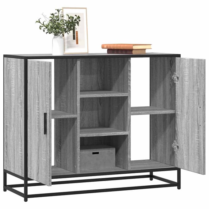 vidaXL - Dressoir - 92x35x76 - cm - bewerkt - hout - grijs - sonoma - eikenkleurig