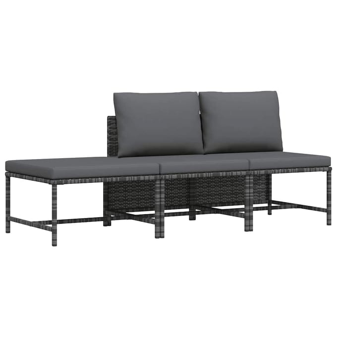 vidaXL - 3-delige - Loungeset - met - kussens - poly - rattan - grijs