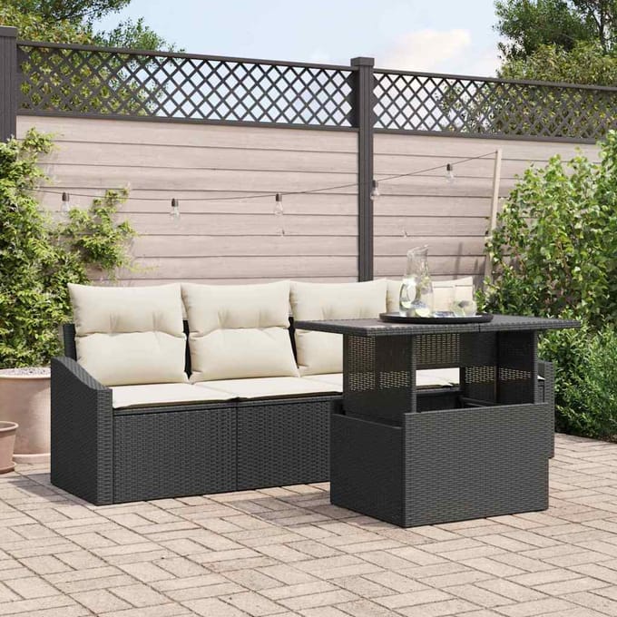 vidaXL - Tuinbank - Set - 5 - st - Zwart - en - Crème - 100 - x - 55 - x - 73 - cm - poly - rattan