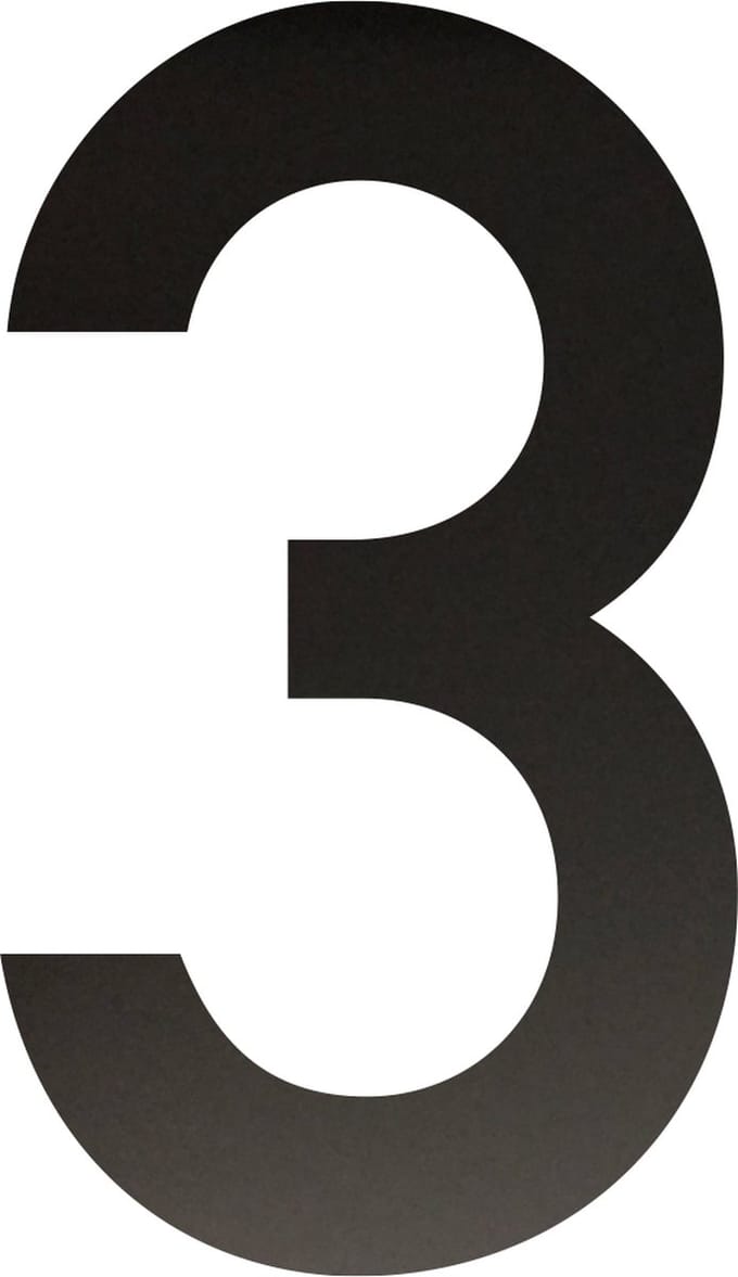 Huisnummer 20 cm - Nummer 3 - Mat Zwart RVS