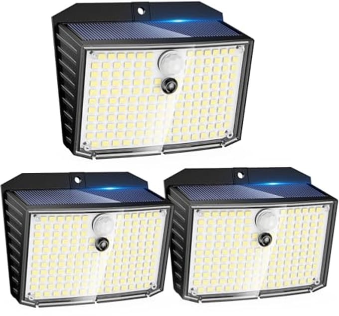 Zonnelampen voor buiten met bewegingssensor - Set van 3, 158 LED's, IP65 Waterdicht, Tuin, Patio, Garage