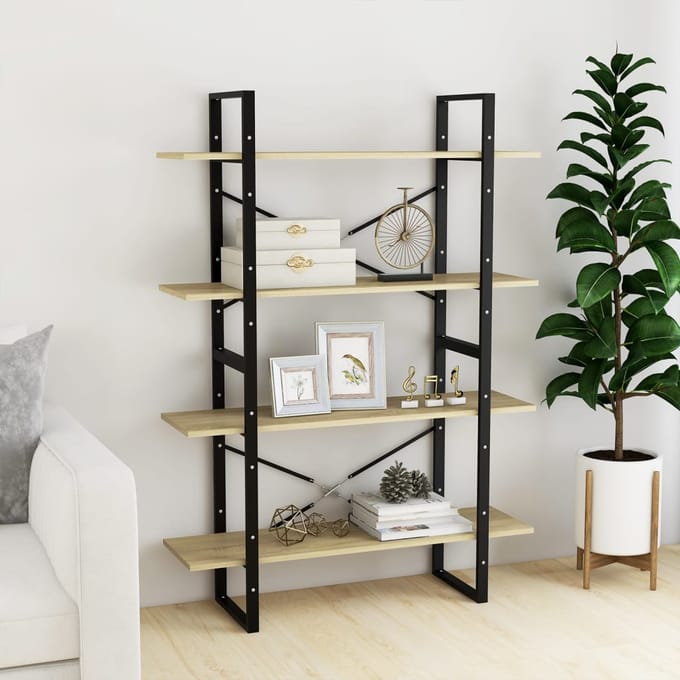 vidaXL - Boekenkast - 4 - schappen - 100x30x140 - cm - bewerkt - hout - sonoma - eiken