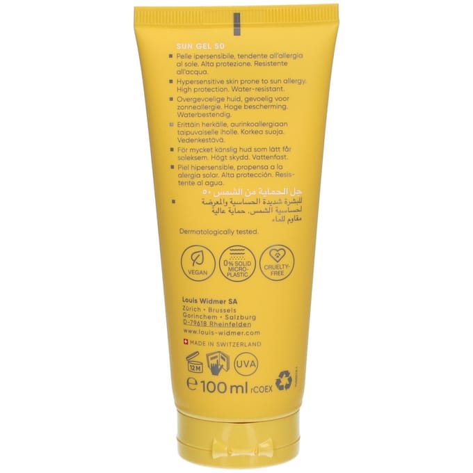 Louis Widmer Sun Gel SPF50 | Zonder Parfum 100 Zonnegel
