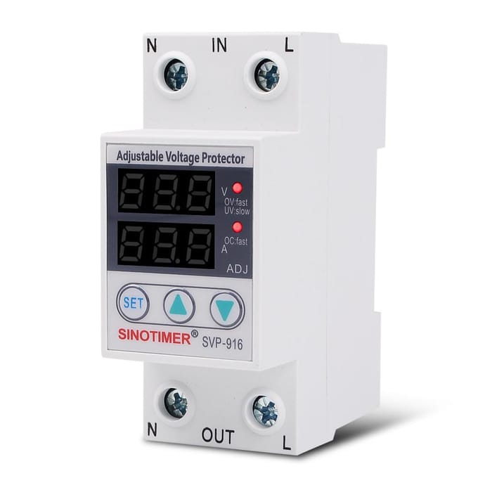 Multifunctionele instelbare spanningslimietstroombeveiliging Zelfherstellende schakelaar Dubbel display 220V 63A veelkleurig