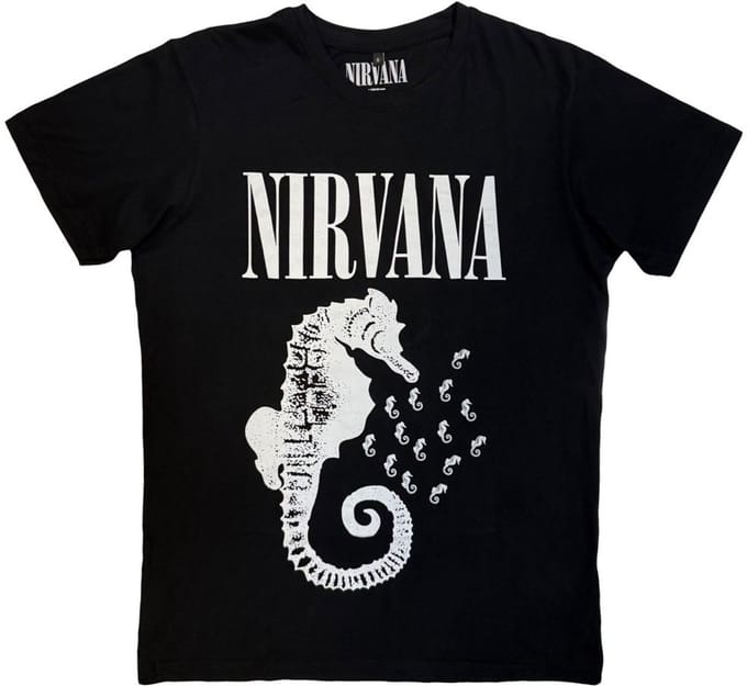 Nirvana - Seahorse & Logo Mono Heren Tshirt - M - Zwart