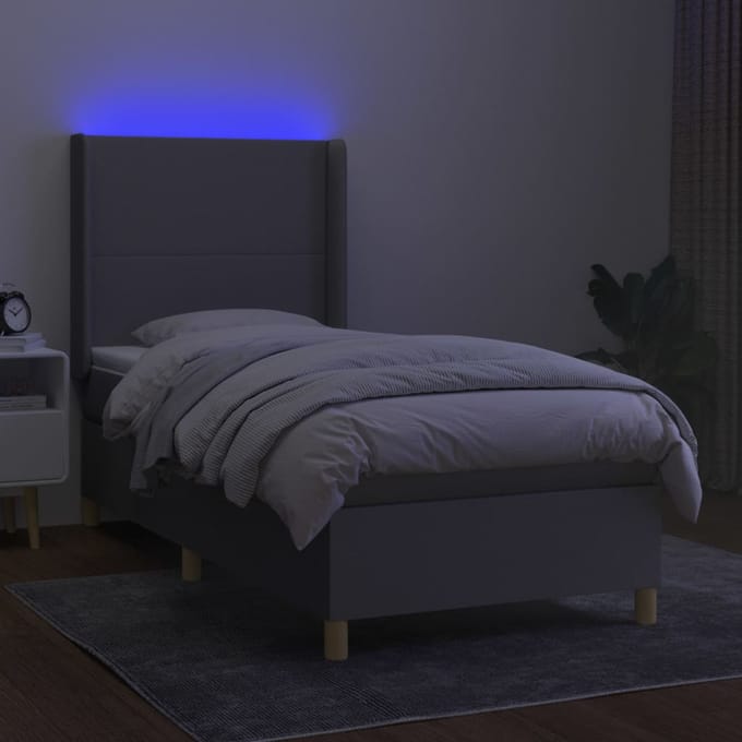 vidaXL - Boxspring - met - matras - en - LED - stof - lichtgrijs - 80x200 - cm
