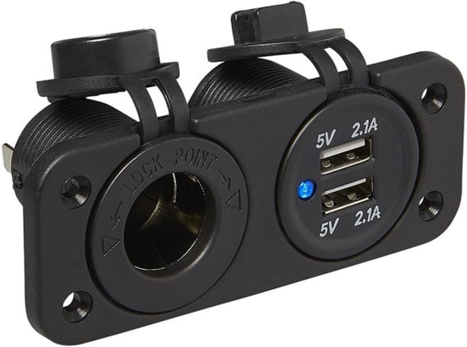 ProPlus Inbouwkit met DIN-stekker en dubbele USB-poort - 2x 2100mA - 12/24V - Efficiënt opladen
