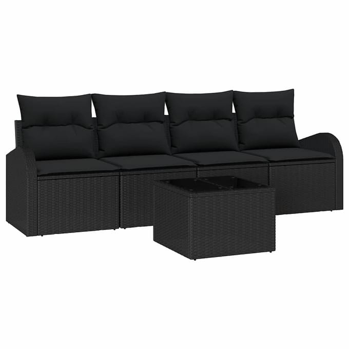 vidaXL - Tuinbank - Set - 5 - st - Zwart - 55 - x - 55 - x - 37 - cm - poly - rattan