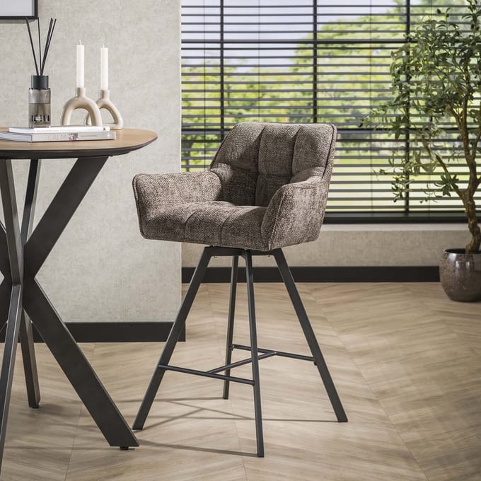 Set van 2 Barkrukken Lino Chenille Stof Rich Taupe Draaibaar