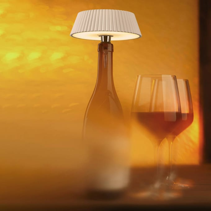 Mantra Iluminación LED tafellamp Relax, wit, fles, oplaadbare batterij