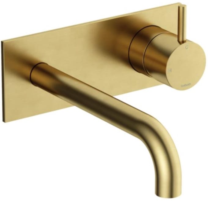 Hotbath Cobber CB106EXT18 afbouwdeel inbouw wastafelkraan met achterplaat en 18cm uitloop geborsteld messing PVD
