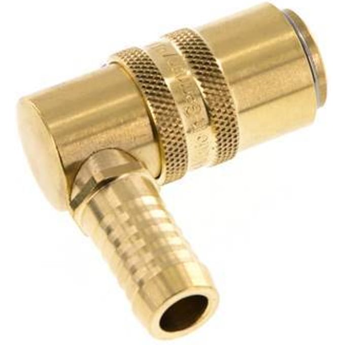 Messing DN 9 Tempereerkoppeling Snelkoppeling 13 mm Slangpilaar Loskoppelbeveiliging Dubbele afsluiting 90-deg