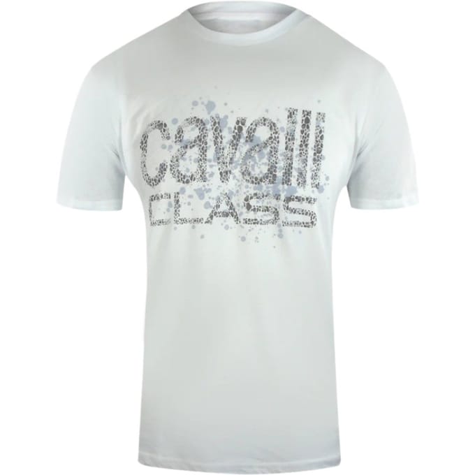 Cavalli Class Gebarsten Gespoten Logo Wit T-shirt