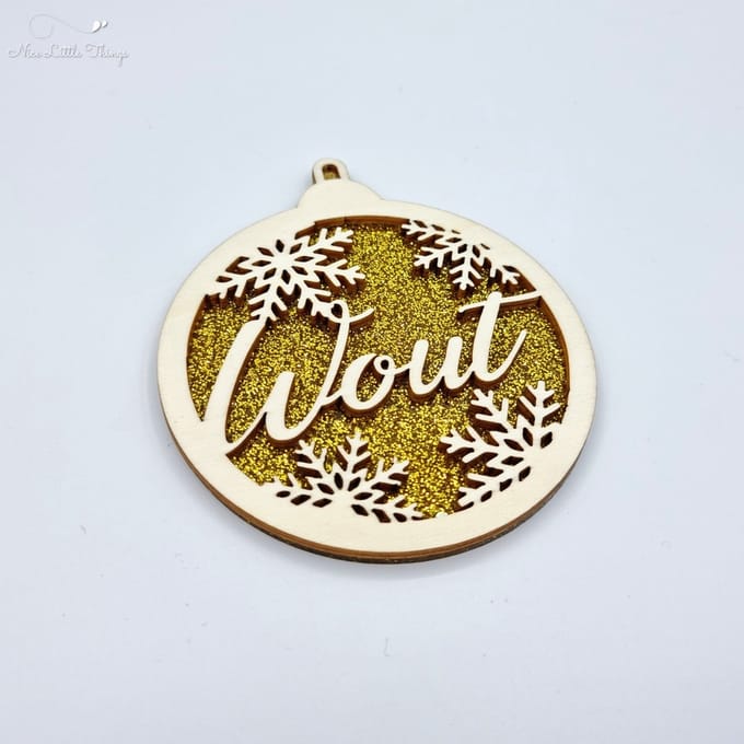 [Nice Little Things] Multilayer kerstbal glitter - Met naam - Goud - Multiplex