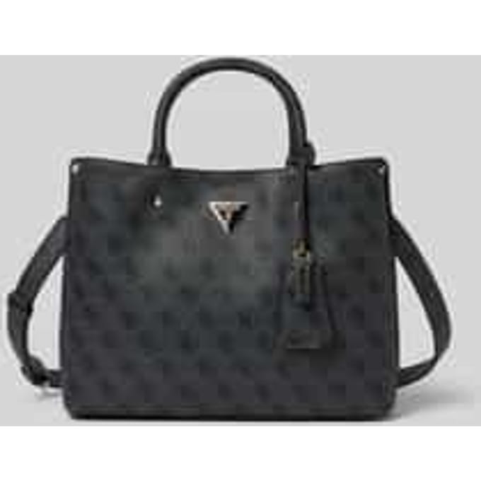 GUESS Handtas Schoudertas Meridian II Girlfriend Satchel Bag Coal Logo Donkergrijs