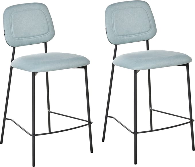 DUETTE - Barkruk set van 2 - Lichtblauw - Fluweel