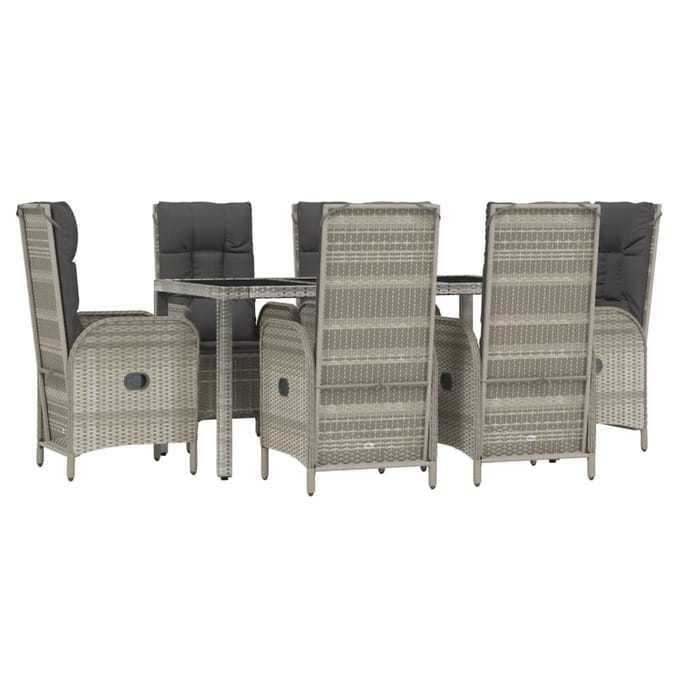 vidaXL - 7-delige - Tuinset - met - kussens - poly - rattan - grijs