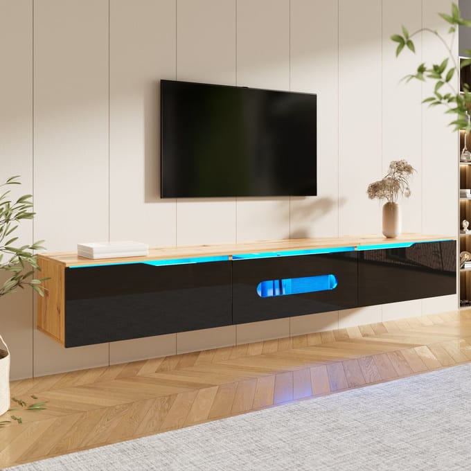REDOM - TV-meubel - MDF+PB/Spanplatte - hoogglans afwerking - 180 × 35 × 30 cm, Black,Wood