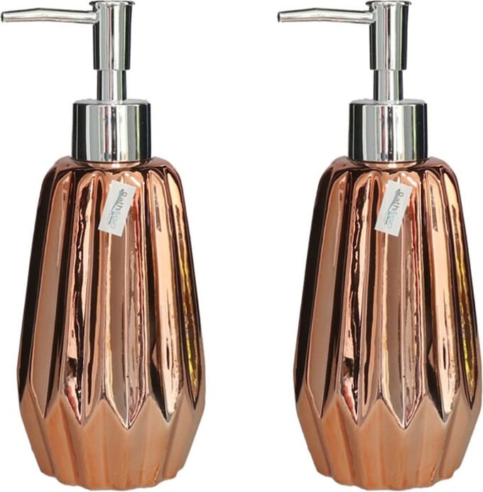 Gerim - Zeeppompje/dispenser - 2x stuks - keramiek - koper - 7 x 19 cm