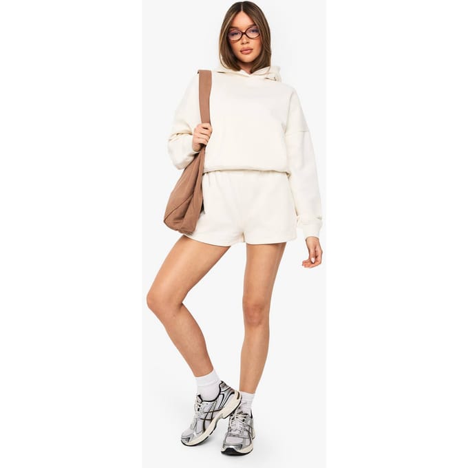 boohoo Dames High Waist Sweatshort met intern trekkoord | Ecru | Maat: Medium