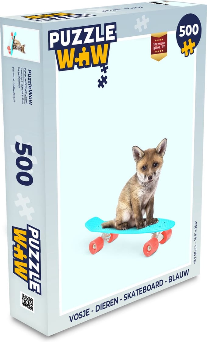 Puzzel Vos - Dieren - Skateboard - Blauw - Legpuzzel - Puzzel 500 stukjes