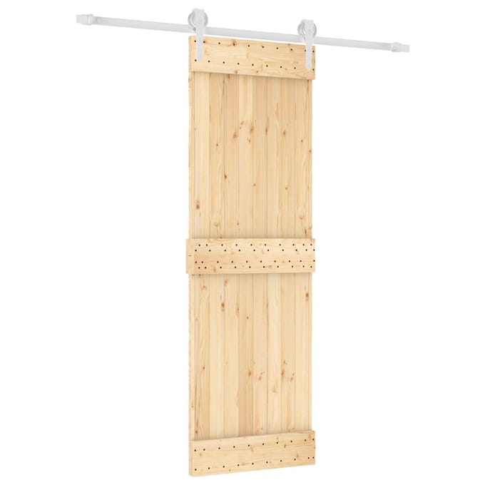 vidaXL - Schuifdeur - Natuurlijk - en - Wit - 70 - x - 210 - cm - Massief - Pine - Hout