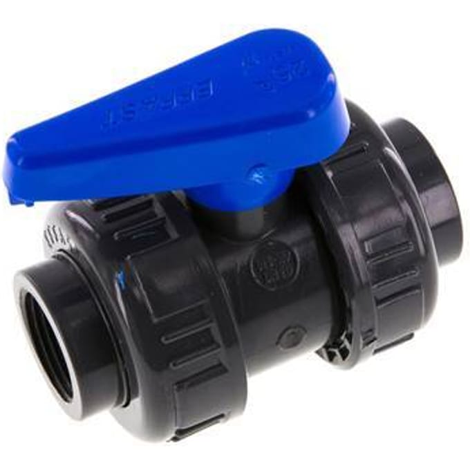 PVC 2-weg Kogelkraan Dubbele Wartel Rp 3/4'' EPDM