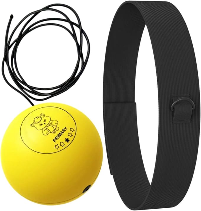 Boksbal Hoofdband - Reflex Bal - Verbeter Coördinatie - Duurzaam PU Schuim - 7 cm Bal - Geel