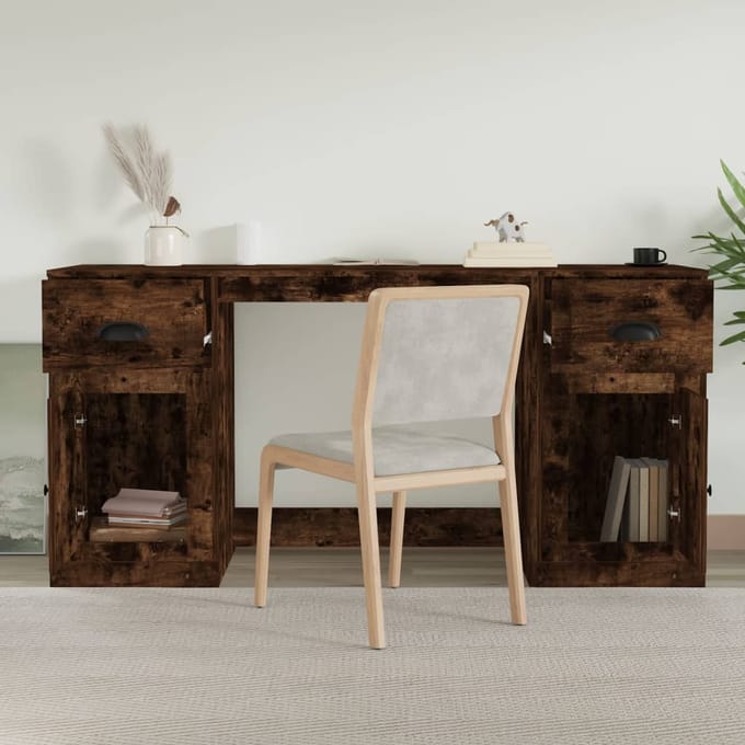 vidaXL - Bureau - met - kast - bewerkt - hout - gerookt - eikenkleurig