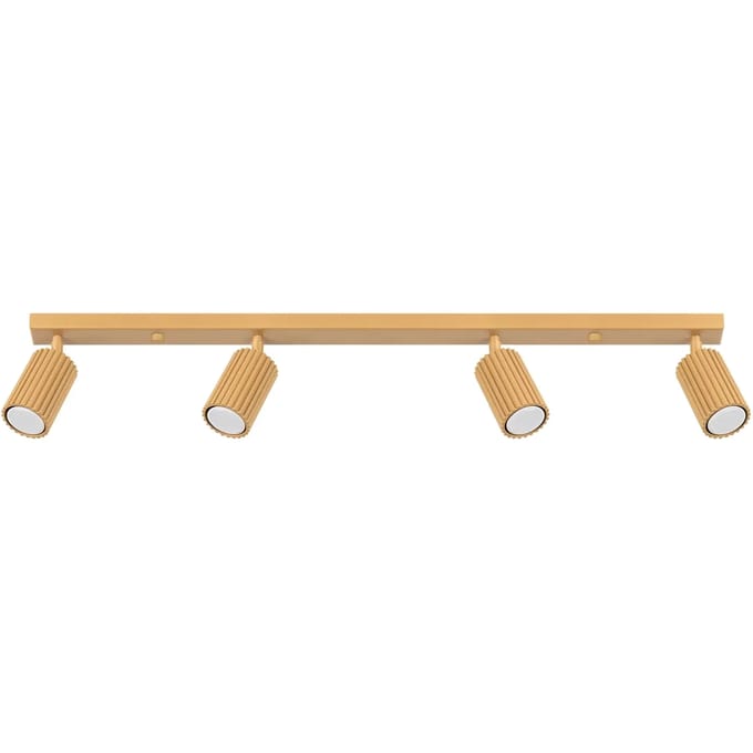 Plafondlamp KARBON 4L met 4 verstelbare spots - Sollux Lighting - IP20 - Goud aluminium behuizing - 81 x 6.5 x 16.5 cm - 4 x GU10 LED, exclusief lichtbron - 4 x 10 W - Minimalistische plafondlamp voor woonkamer, slaapkamer en eetkamer