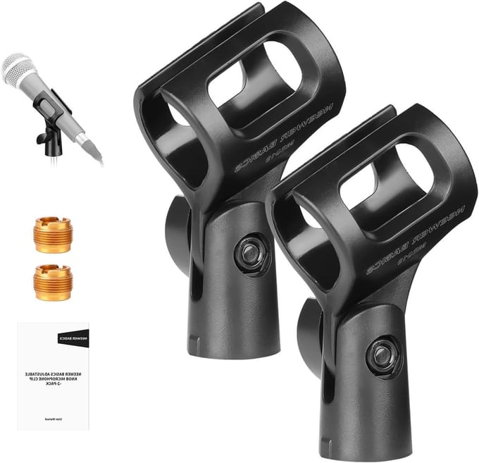 Microfoonstandaard Accessoireset, 2-Pack, Verstelbare Microfoonclip met Schroefadapters voor Bedrade en Draadloze Handheld Apparaten