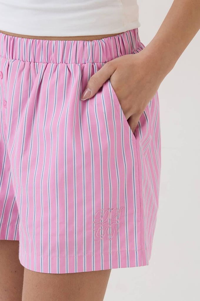 Dames Dsgn Studio Henley Knoop Streep Poplin Short | Pink | Maat: Medium