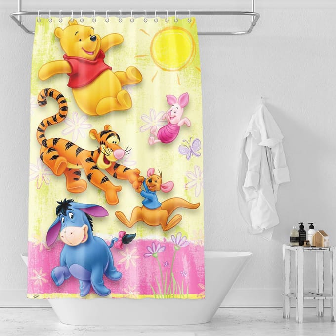 Winnie l'Ourson Anime Rideau de Douche Mignon Bain Imperméable Rideaux Pour Salon Luxe Ensemble Écran Accessoires de Salle de Bain Ensembles W90H180(CM)-1 Pcs