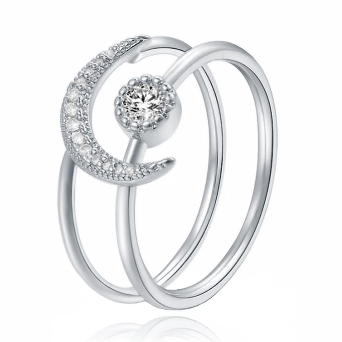 Dames Ring Zilverkleurig met Maan en Zirkonia Steen-18mm