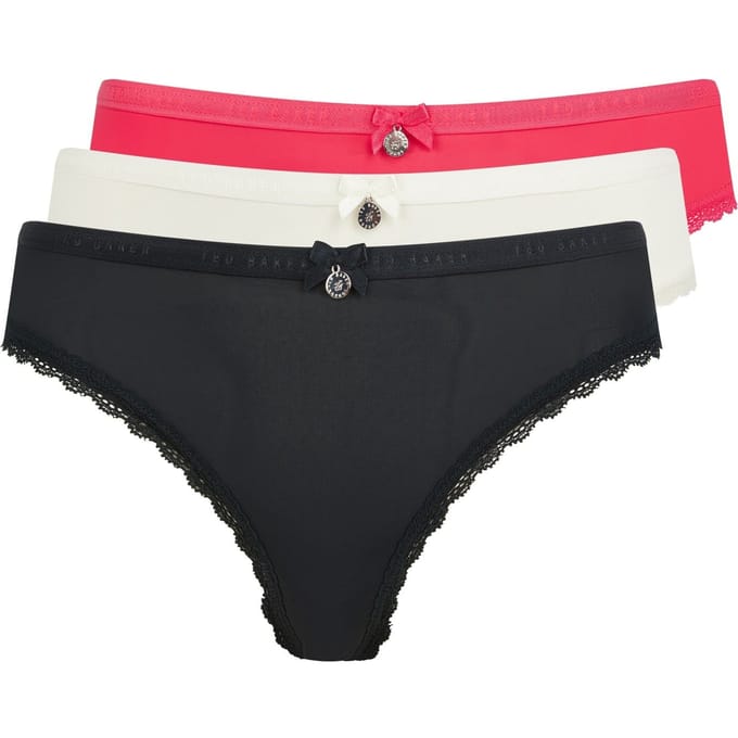 Ted Baker Zaria 3pk Solid Brief With Lace Trim Jet Black/egret/azalea Größe: L | Unterhosen Outlet | Damen | Weiß