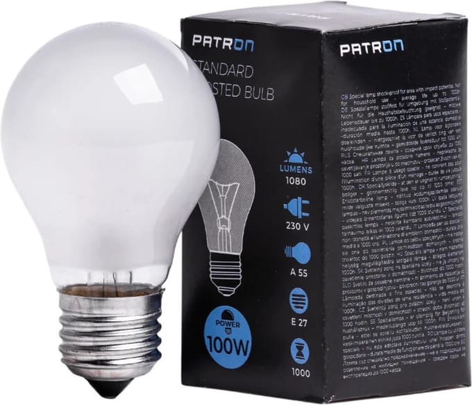 Patron E27 Gloeilamp | 100W 2700K 1080Lm Mat | Dimbaar