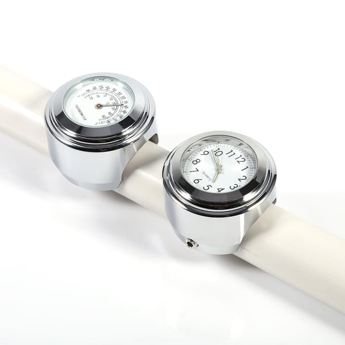 78  1  Motorfiets Stuurbevestiging Horloge Wijzerplaat Klok & Thermometer Temp Wit white