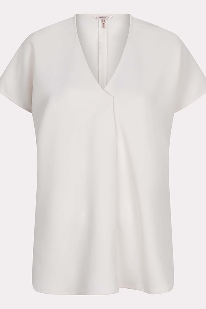 EsQualo Blouse V-neck Pleat Light Stone Größe: 36 | Blusen Outlet | Damen