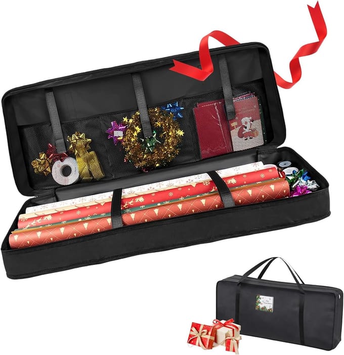 Cadeaupapier opslag, kerstpapier, cadeaupapierrollen, organizer (82 cm, zwart)