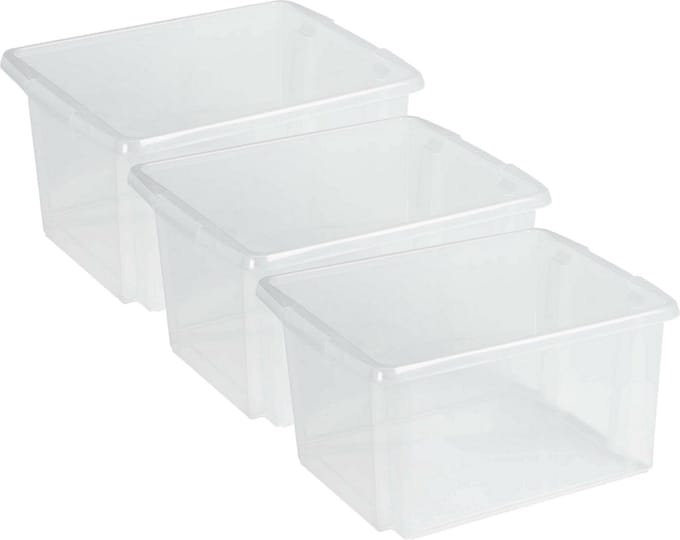 Sunware Opslagbox Nesta - 3x - kunststof - 32L - transparant - 45 x 36 x 24 cm - stapelbaar