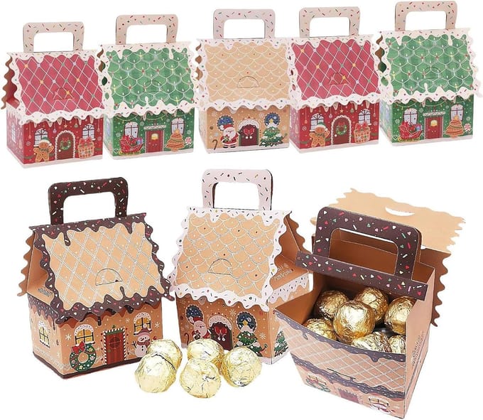 Kerst Snoepdozen - Feestelijke Bakjes - Traktaties Presenteren - Met Handvat - 8 Stuks - Multicolor