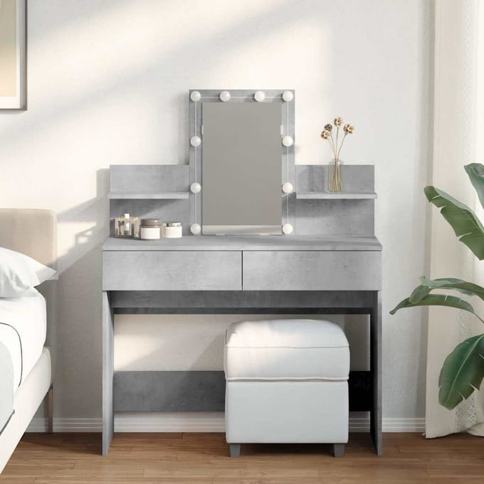 vidaXL - Kaptafel - met - LED-verlichting - 100x40x130 - cm - betongrijs